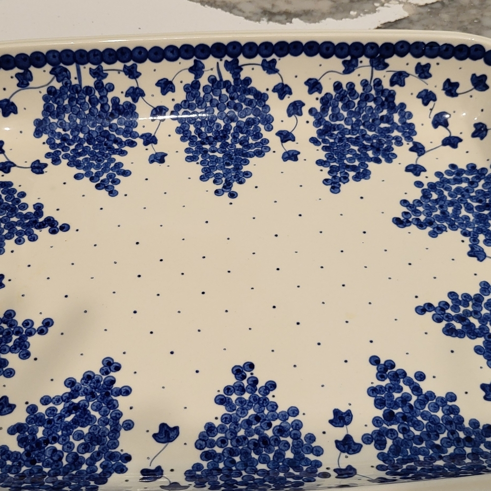 Rectangular Baleslawiec Handmade Polish Pottery Blue and White  Serving Platter